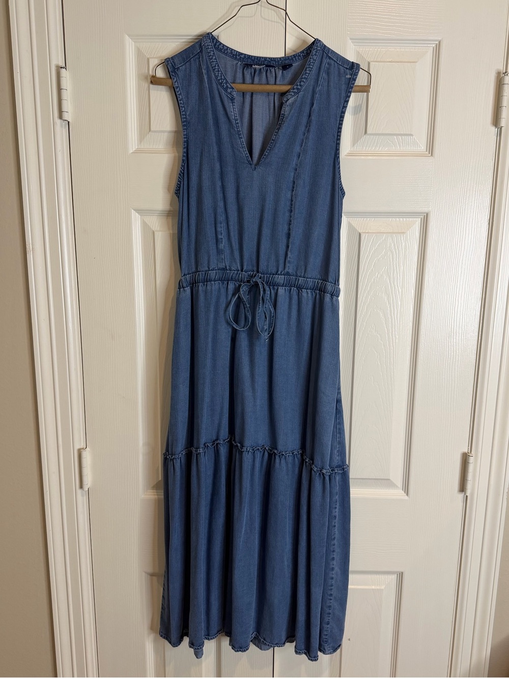 Lands' End Sleeveless Denim-Effect Maxi Dress in Blue